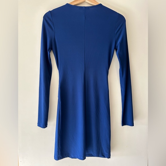 Fitted Blue Long Sleeve Mini Dress - Picture 2 of 3